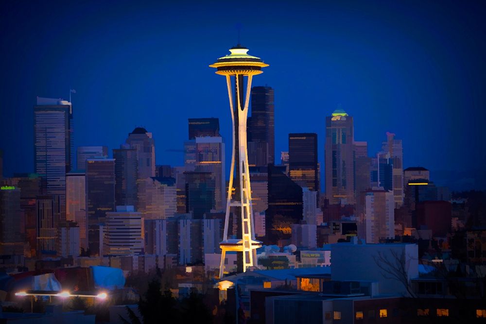 Washington State Abstract of downtown and Space Needle art print by Jaynes Gallery for $57.95 CAD