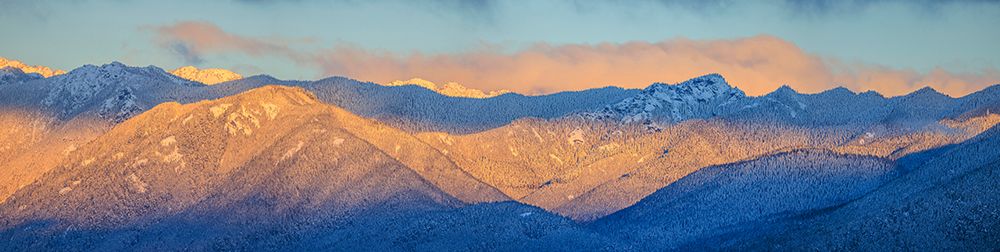 USA- Washington State. Panoramic of sunrise on Olympic Mountains in winter. art print by Jaynes Gallery for $57.95 CAD