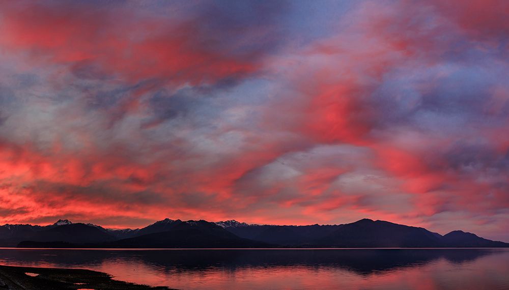 USA- Washington State- Seabeck. Panoramic of sunset on Olympic Mountains and Hood Canal. art print by Jaynes Gallery for $57.95 CAD