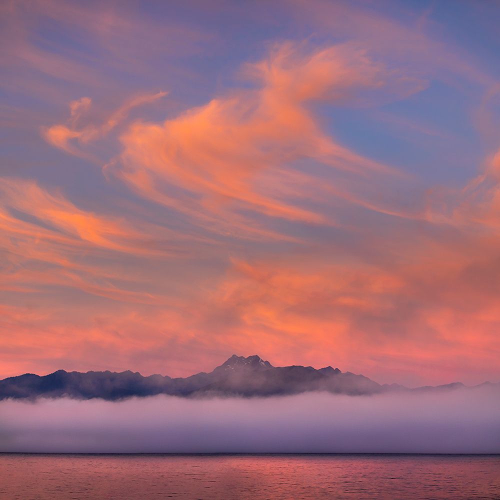 USA, Washington State, Seabeck. Fog layer at sunrise on Hood Canal and Olympic Mountains. art print by Jaynes Gallery for $57.95 CAD