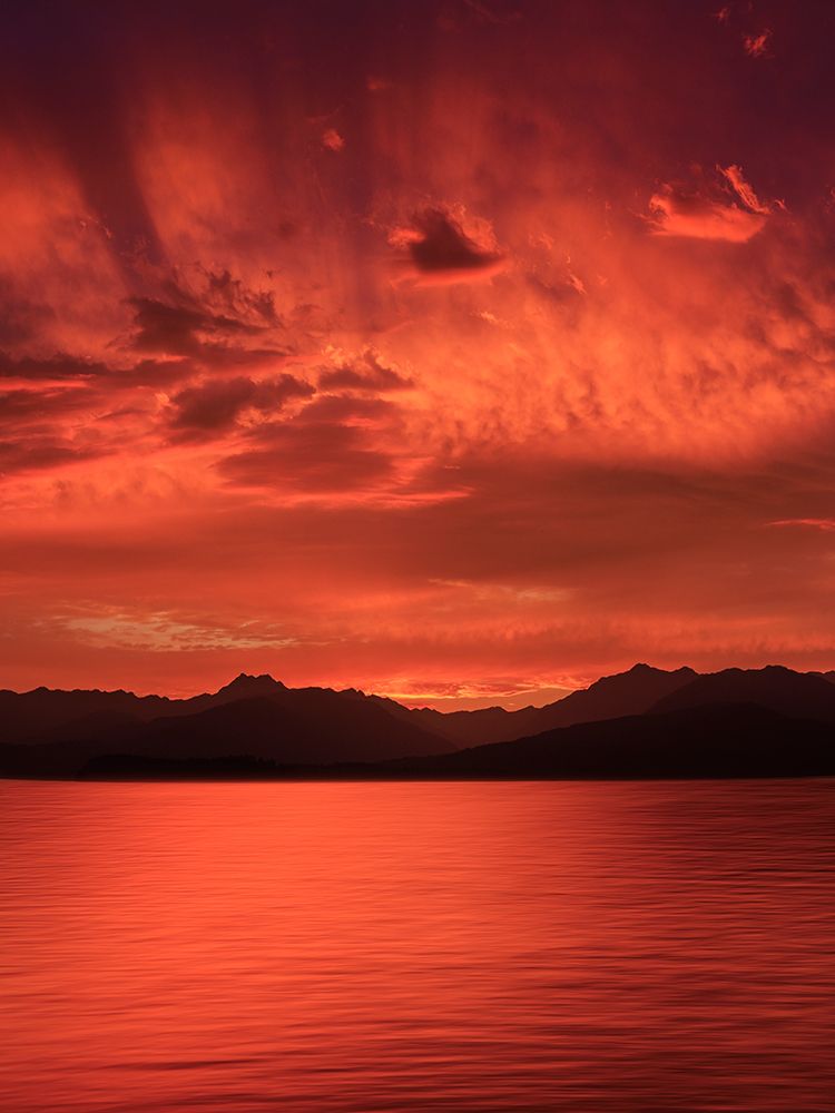 USA, Washington State, Seabeck. Vivid sunset over Hood Canal and Olympic Mountains. art print by Jaynes Gallery for $57.95 CAD