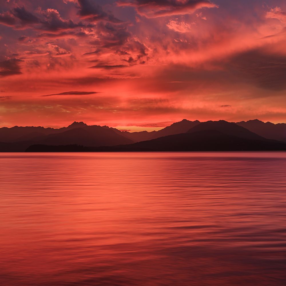 USA, Washington State, Seabeck. Vivid sunset over Hood Canal and Olympic Mountains. art print by Jaynes Gallery for $57.95 CAD