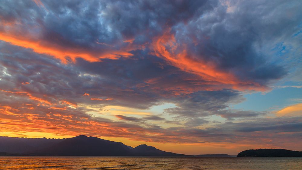 USA, Washington State, Seabeck. Vivid sunset over Hood Canal and Olympic Mountains. art print by Jaynes Gallery for $57.95 CAD