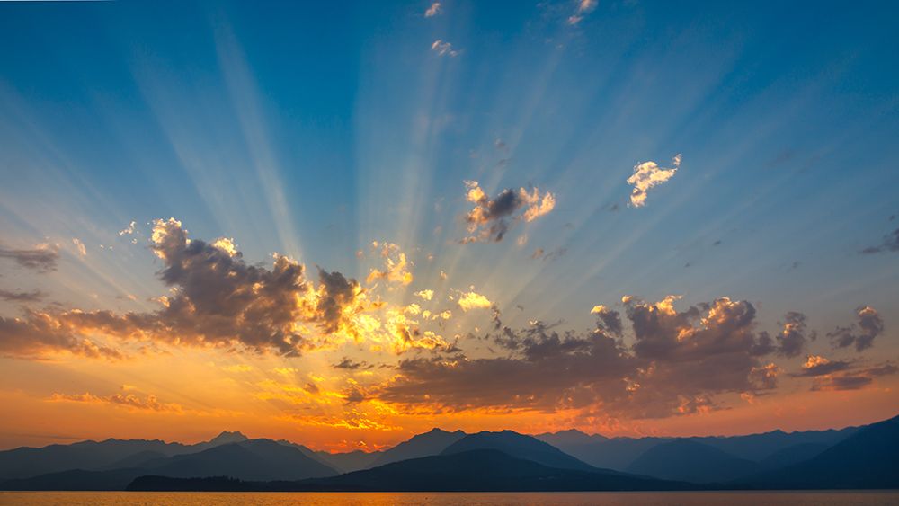 USA, Washington State, Seabeck. Vivid sunset over Hood Canal and Olympic Mountains. art print by Jaynes Gallery for $57.95 CAD