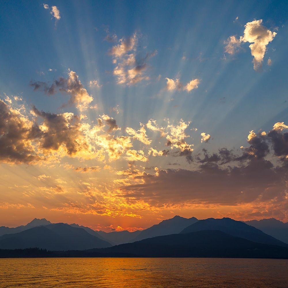 USA, Washington State, Seabeck. Vivid sunset over Hood Canal and Olympic Mountains. art print by Jaynes Gallery for $57.95 CAD