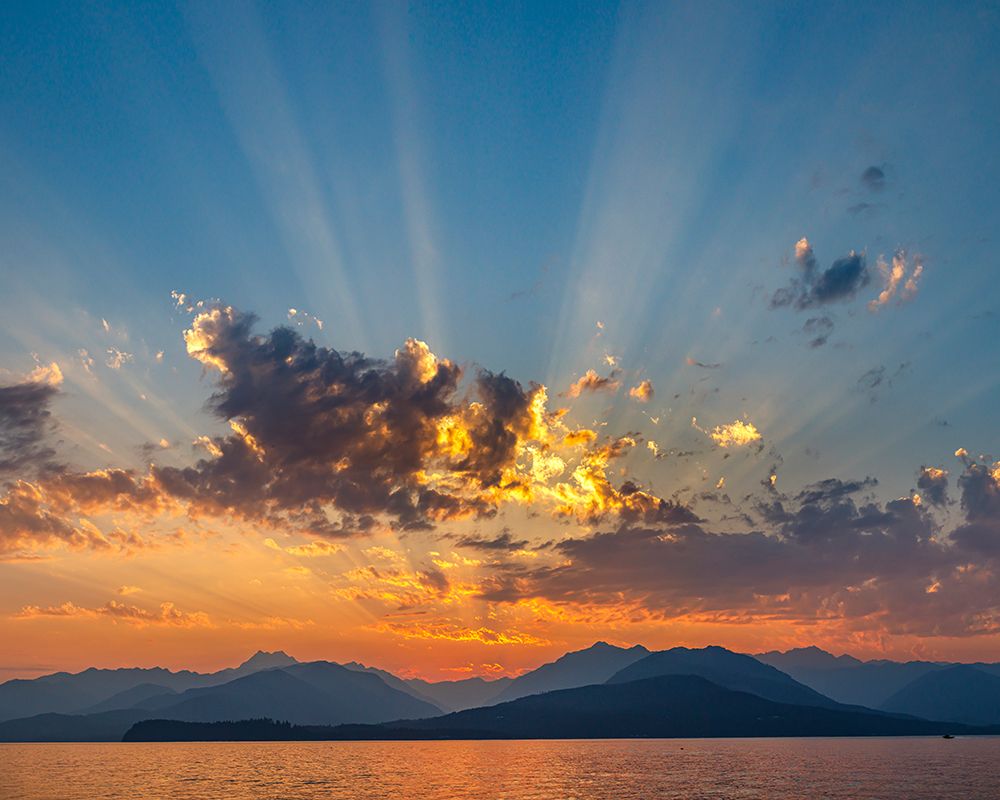 USA, Washington State, Seabeck. Vivid sunset over Hood Canal and Olympic Mountains. art print by Jaynes Gallery for $57.95 CAD