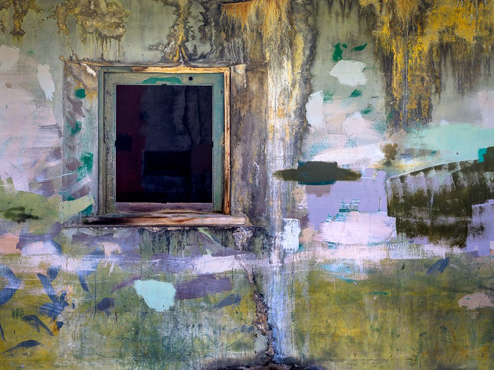 USA, Washington State, Port Townsend, Fort Worden SP. Window and paint-covered wall of gun battery. art print by Jaynes Gallery for $57.95 CAD