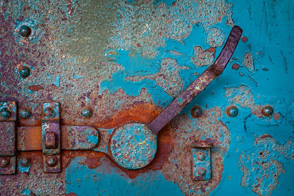 USA, Washington, Port Townsend, Fort Worden SP. Corroded metal door latch of old gun battery. art print by Jaynes Gallery for $57.95 CAD
