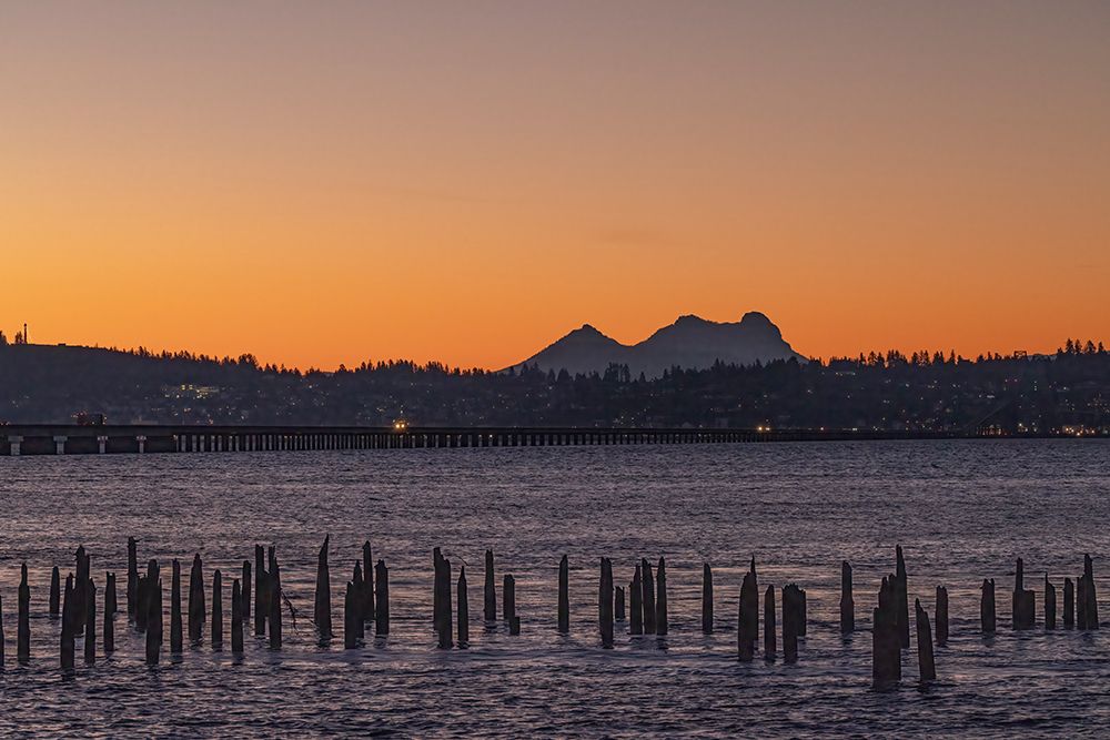 Astoria, Oregon and Saddle Mountain from Astoria Megler Bridge over Columbia River in Washington art print by Chuck Haney for $57.95 CAD