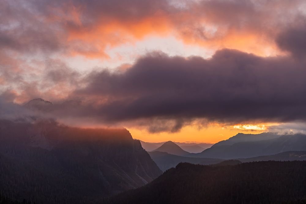 Sunset clouds over the Tatoosh Range in Mount Rainier National Park, Washington State, USA art print by Chuck Haney for $57.95 CAD