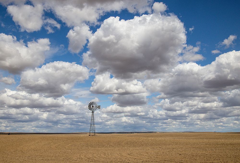 USA, Washington State. Highway 26 just west of Washtucna with clouds over wheat fields and windmill art print by Darrell Gulin for $57.95 CAD