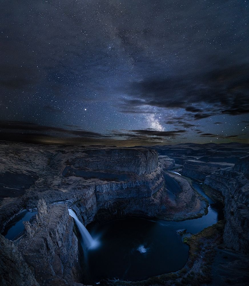 Washington State Palouse Falls and the Milky Way Palouse Falls State Park Digital Composite art print by Gary Luhm for $57.95 CAD