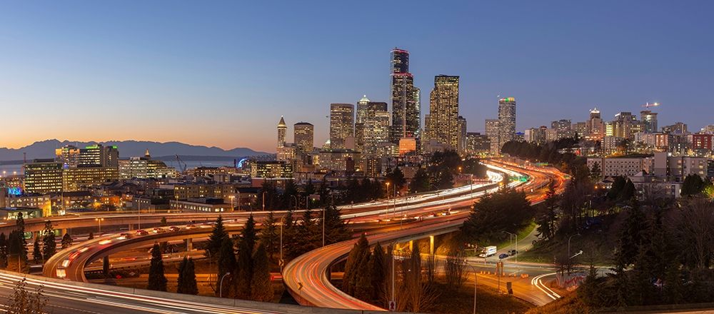 Downtown Seattle skyline in the evening light-Seattle-Washington State art print by Greg Probst for $57.95 CAD