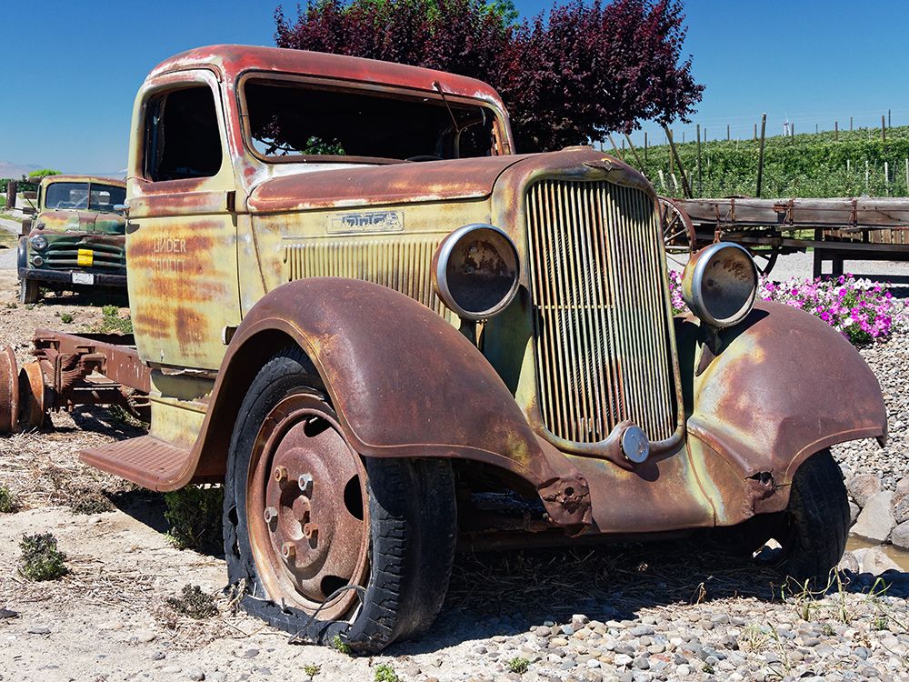 Old vintage rusty truck at a farm art print by Julie Eggers for $57.95 CAD