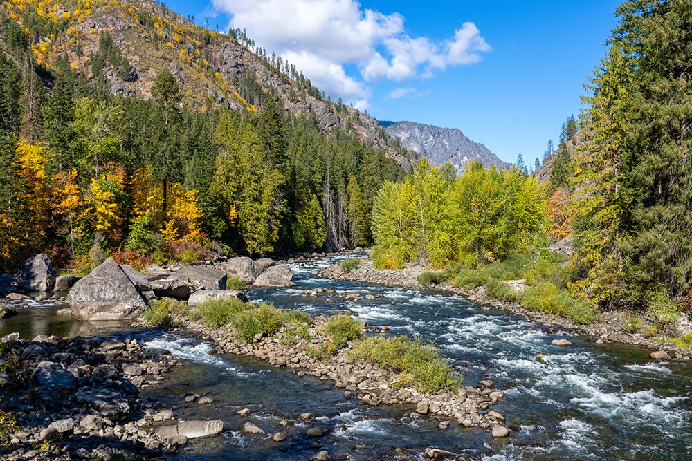 Leavenworth- Washington State- USA. View from a pipeline pedestrian bridge art print by Janet Horton for $57.95 CAD