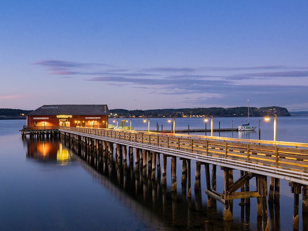 Evening view of wharf in Coupeville, Whidbey Island, Washington State. art print by Merrill Images for $57.95 CAD