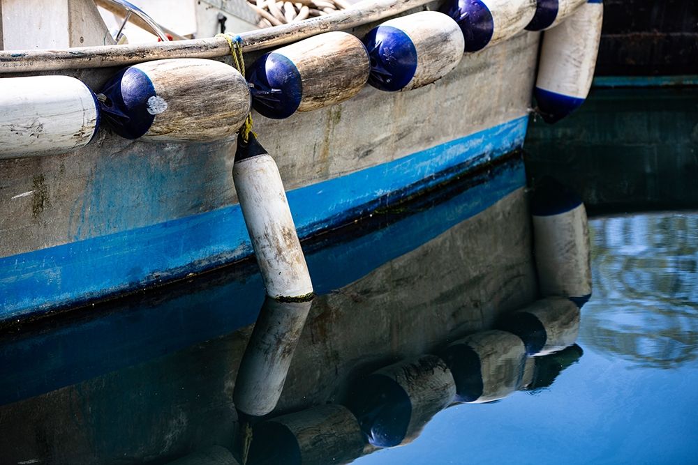 Anacortes-Washington State-blue wooden boat art print by Jolly Sienda for $57.95 CAD