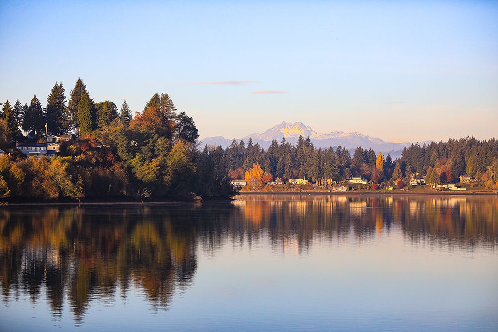 Bremerton, Washington State, USA. Autumn reflections, Olympic Mountains, The Brothers Mountain. art print by Jolly Sienda for $57.95 CAD