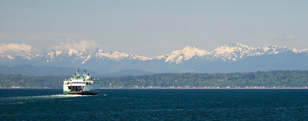 Washington State-Seattle-Washington State Ferry on Elliott Bay-Olympic Mountains in background art print by Jamie and Judy Wild for $57.95 CAD