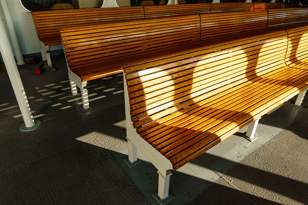 Seats on the Chelan Ferry, San Juan Islands, Washington State, USA. art print by Rob Casey for $57.95 CAD