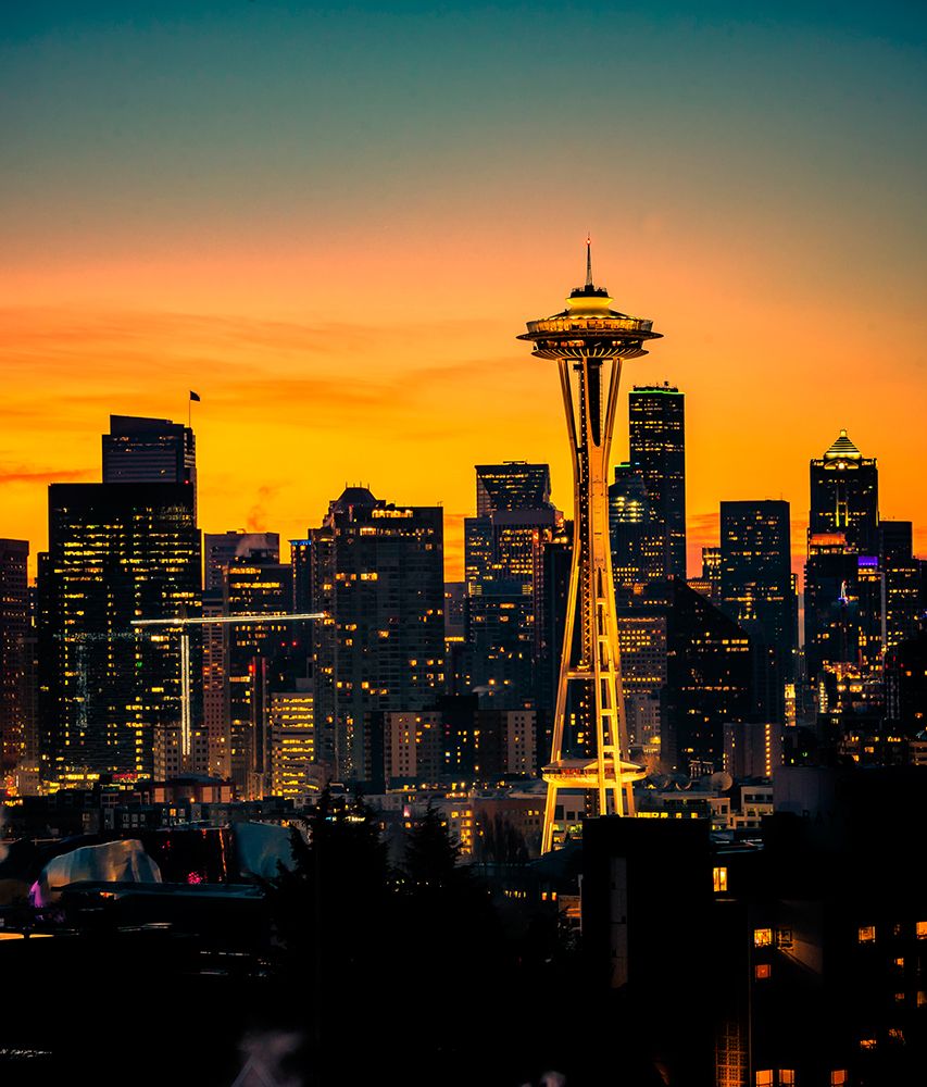 USA-WA-Seattle Dawn on Seattle skyline from a park on Queen Anne Hill art print by Richard Duval for $57.95 CAD