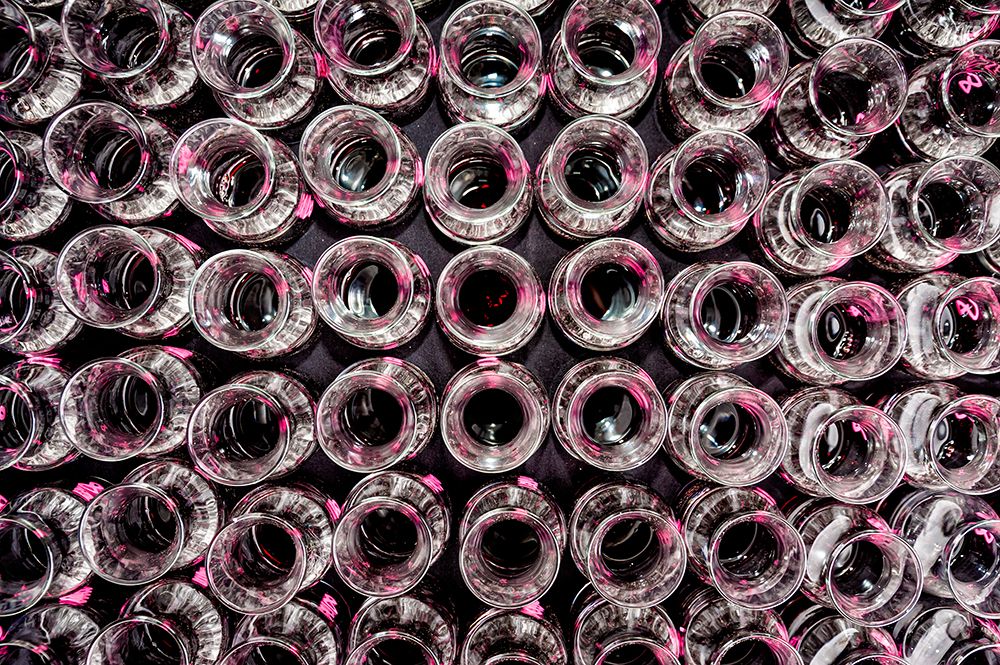 USA-WA-Red Mountain Samplers of Cabernet Sauvignon ready for the tasters evaluation art print by Richard Duval for $57.95 CAD