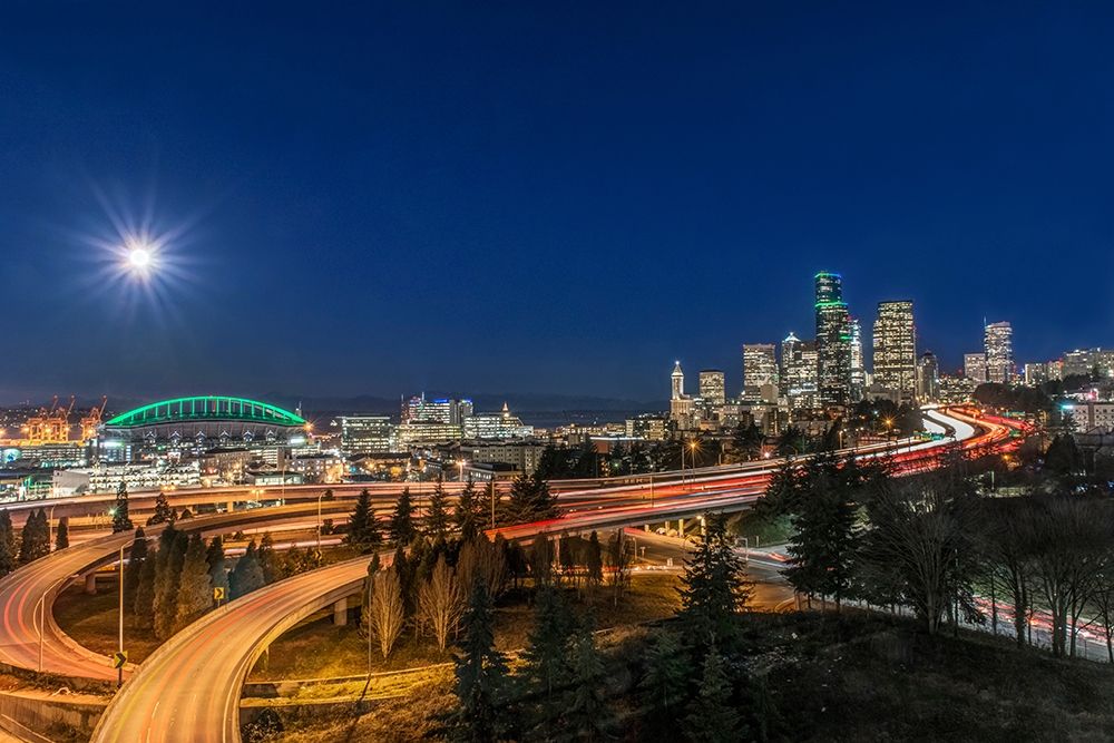 Washington State-Seattle Full Moon Over Downtown art print by Rob Tilley for $57.95 CAD
