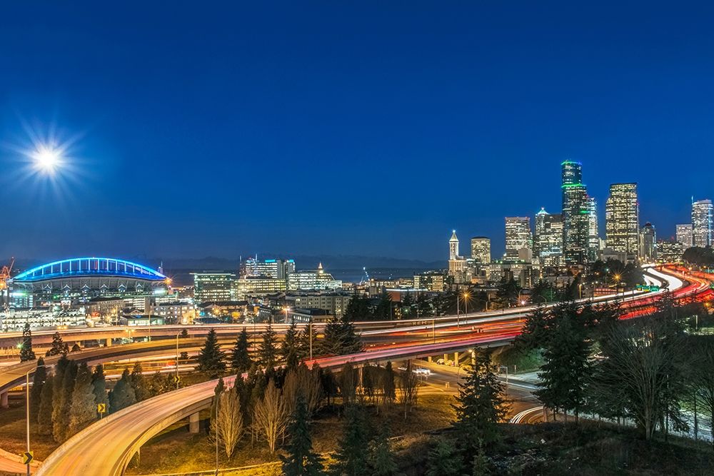 Washington State-Seattle Full Moon Over Downtown art print by Rob Tilley for $57.95 CAD