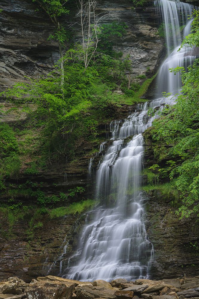 USA, West Virginia, New River Gorge National Park. Waterfall cascade down cliff. art print by Jaynes Gallery for $57.95 CAD