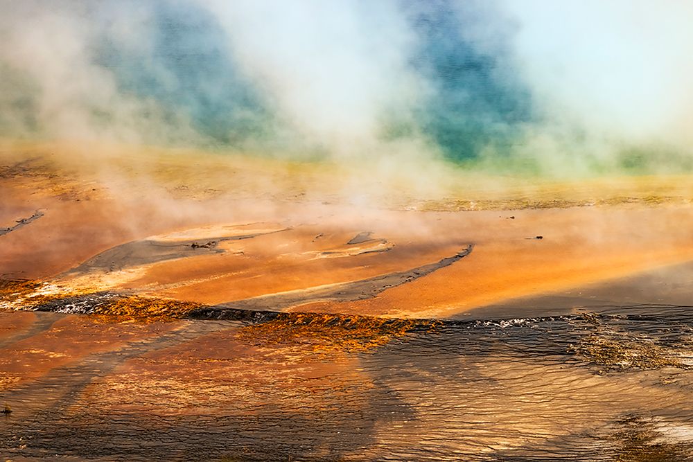 Elevated view of Grand Prismatic spring and colorful bacterial mat-Yellowstone National Park art print by Adam Jones for $57.95 CAD