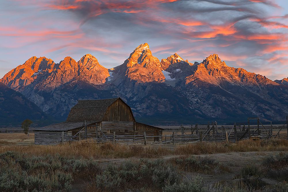Historical Moulton barn at sunrise-Grand Teton National Park-Wyoming art print by Adam Jones for $57.95 CAD