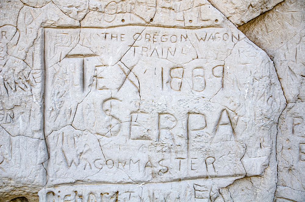 USA, Wyoming, Guernsey, Oregon Trail Register Cliff Inscription art print by Bernard Friel for $57.95 CAD