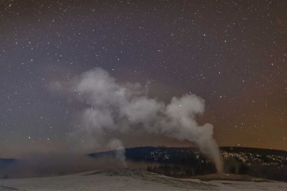 Wyoming, Yellowstone Old Faithful Geyser, night art print by Cathy and Gordon Illg for $57.95 CAD