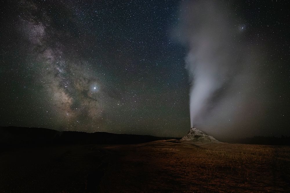 Wyoming-Yellowstone National Park Milky Way above erupting White Dome Geyser art print by Jaynes Gallery for $57.95 CAD