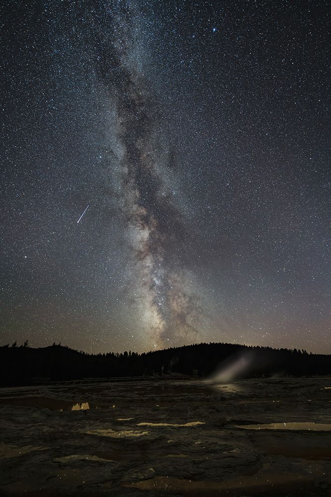 USA-Wyoming-Yellowstone National Park Meteor streaks across Milky Way art print by Jaynes Gallery for $57.95 CAD
