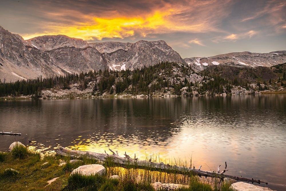 USA, Wyoming, Medicine Bow National Forest. Landscape with mountain and  Mirror Lake at sunset. art print by Jaynes Gallery for $57.95 CAD