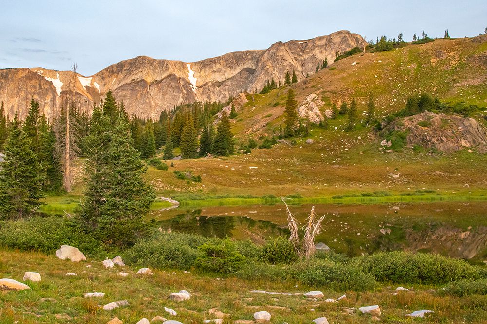 USA, Wyoming, Medicine Bow National Forest. Landscape with mountain and lake. art print by Jaynes Gallery for $57.95 CAD