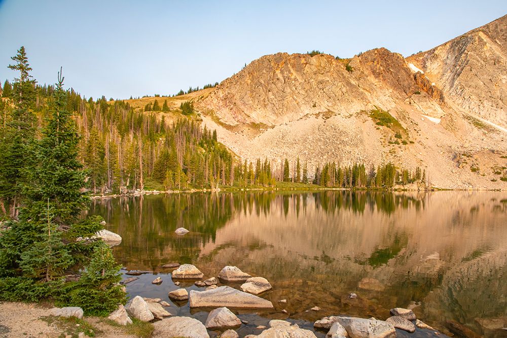 USA, Wyoming, Medicine Bow National Forest. Landscape with mountain and   Lake Marie reflection. art print by Jaynes Gallery for $57.95 CAD