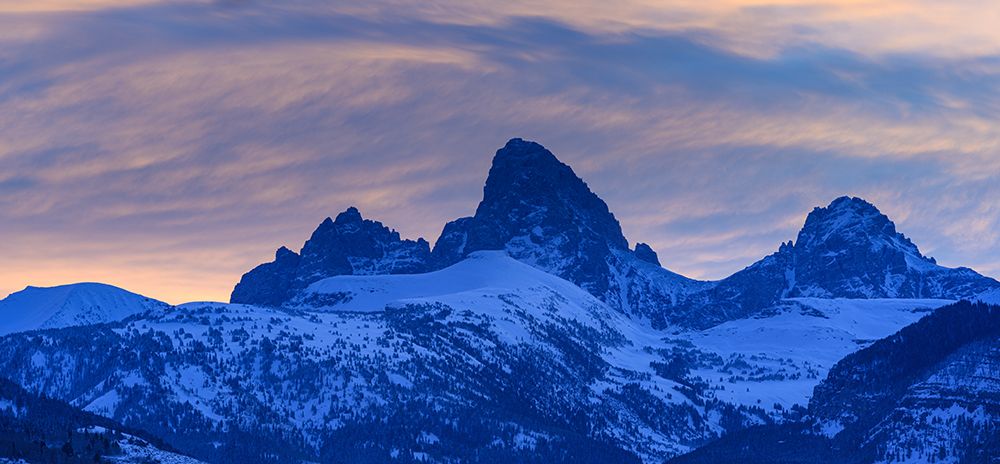 USA-Wyoming. Panoramic sunset of Grand Teton and clouds from west side of Tetons art print by Howie Garber for $57.95 CAD