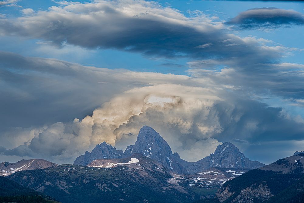 USA, Wyoming. Landscape of the Grand Teton, from the west, and billowing clouds, Grand Teton NP art print by Howie Garber for $57.95 CAD