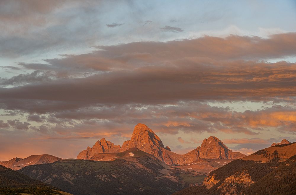 USA, Wyoming. Grand Teton and alpenglow on west side of Teton Mountains. art print by Howie Garber for $57.95 CAD