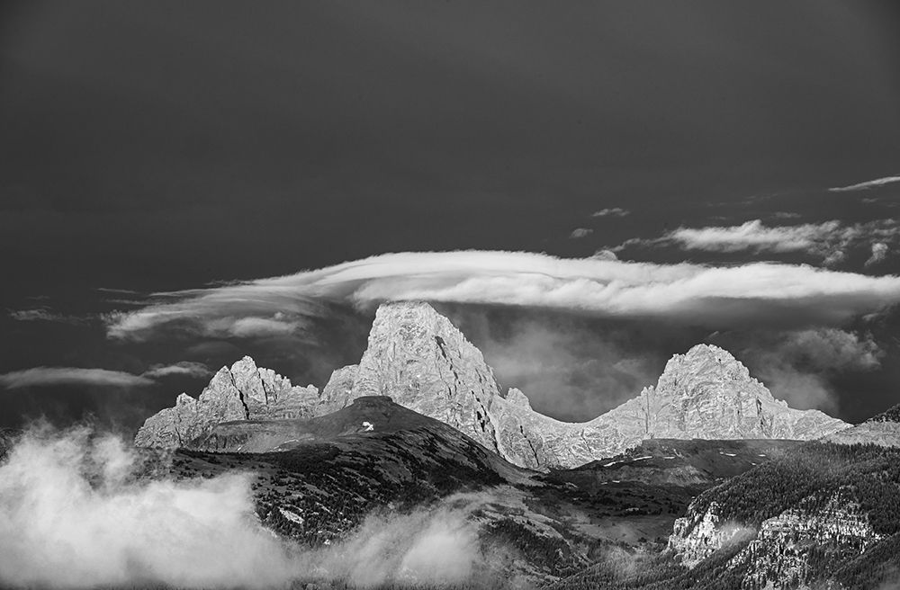 USA, Wyoming. Black and white of stratus clouds forming over Teton Range seen from the west. art print by Howie Garber for $57.95 CAD