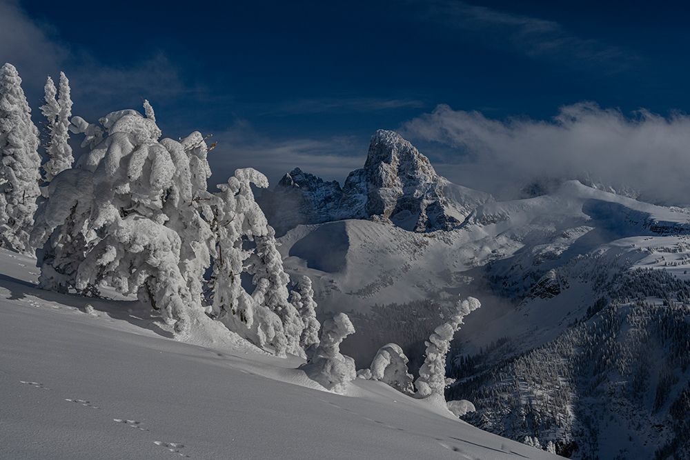 USA, Wyoming. Rabbit tracks and snowy landscape on west side of Teton Range. art print by Howie Garber for $57.95 CAD