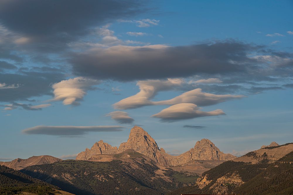 USA, Wyoming. Unusual clouds form over Mount Owen, Grand and Middle Teton seen from west. art print by Howie Garber for $57.95 CAD