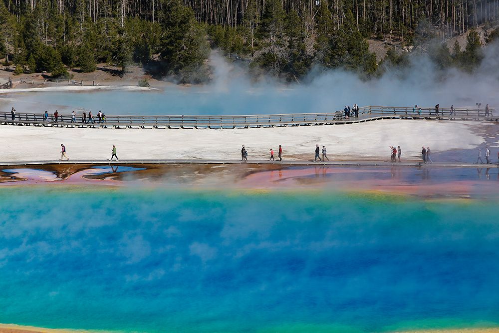 Yellowstone National Park-USA-Wyoming Grand Prismatic Spring with tourist art print by Jolly Sienda for $57.95 CAD