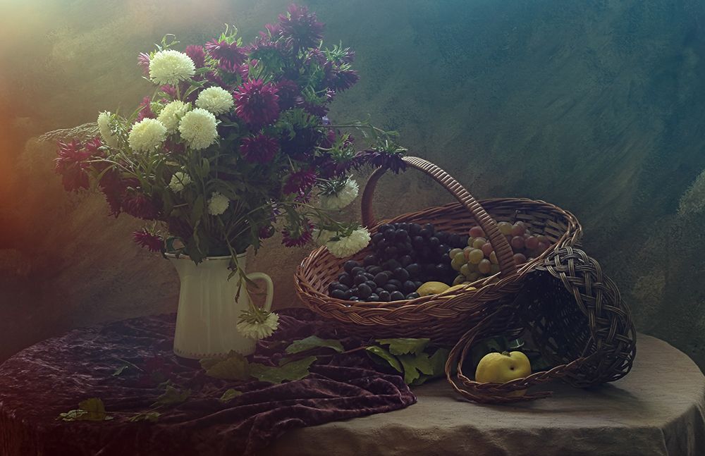 Still life with Flowers and Grapes art print by UstinaGreen for $57.95 CAD