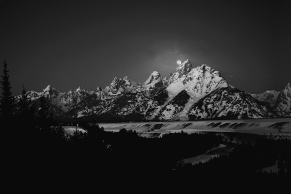 Full Moon Sets In The Teton Mountain Range art print by Raymond Salani Iii for $57.95 CAD