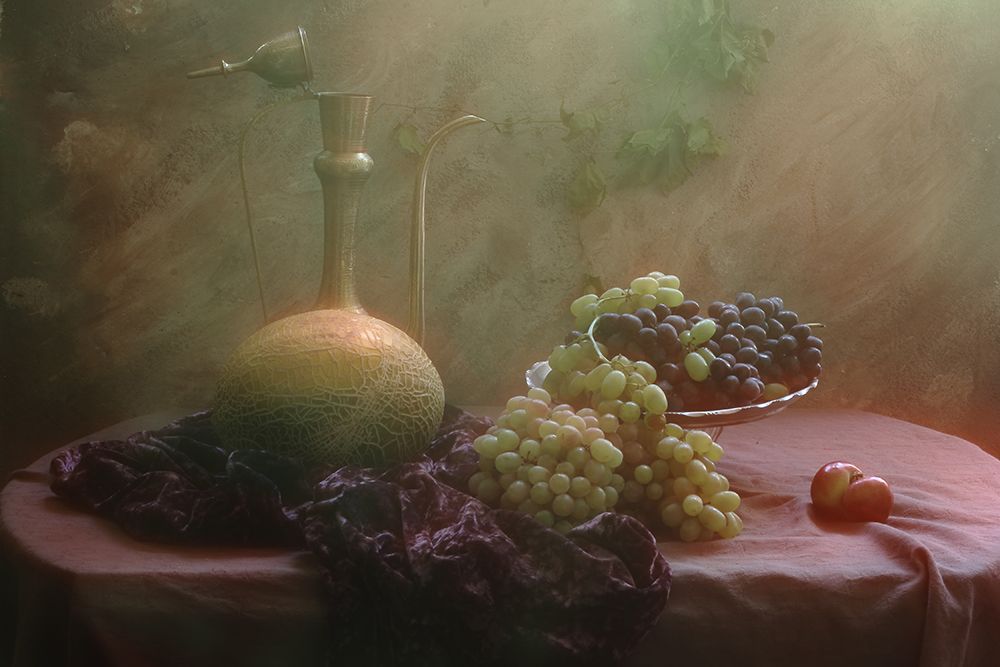 Still life with Grapes and Melon art print by UstinaGreen for $57.95 CAD