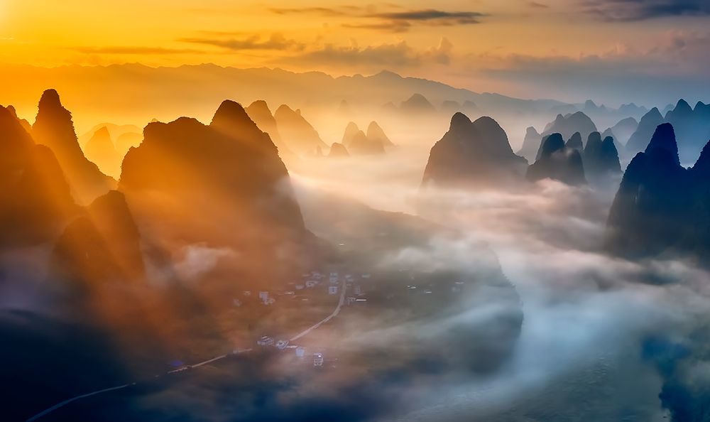 Yangshuo Sunrise art print by Hua Zhu for $57.95 CAD