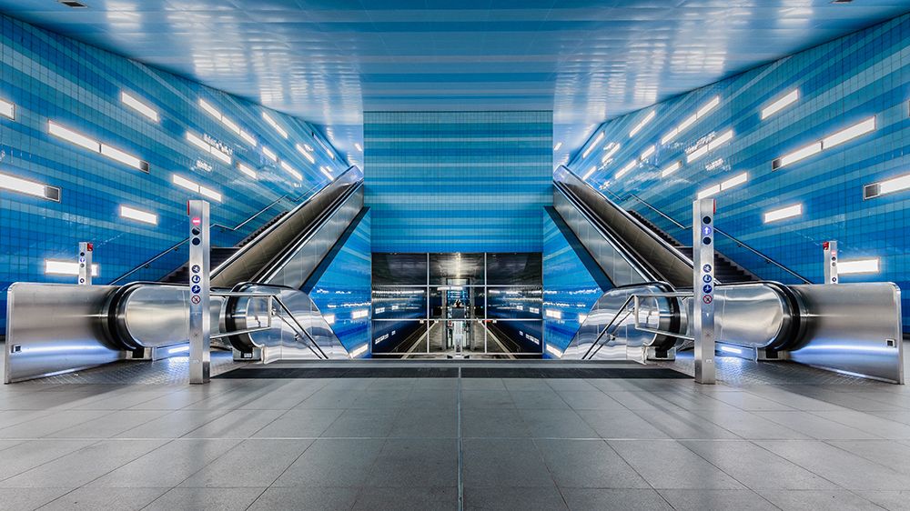 Futuristic Blue Metro art print by Oscar Lopez for $57.95 CAD